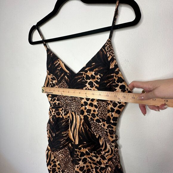 Urban Outfitters leopard Print V Neck Spaghetti Strap Tulip Hem Mini Dress Small - Picture 11 of 13